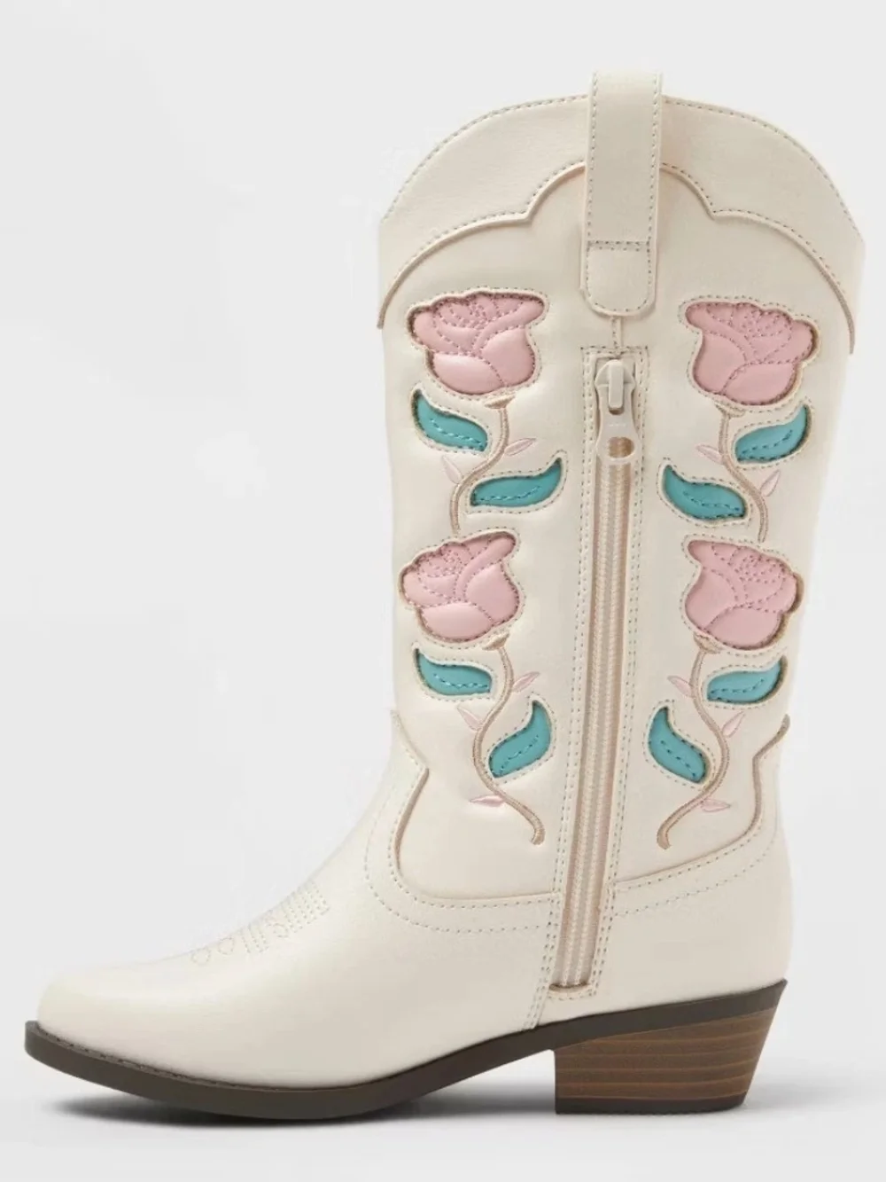 Kids' Emberly Embroidered Western Boots - art class Ivory 5: Mid Calf
